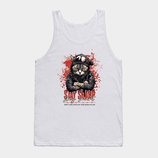 Stay Sharp, stay smart cat Tank Top by Richardramirez82